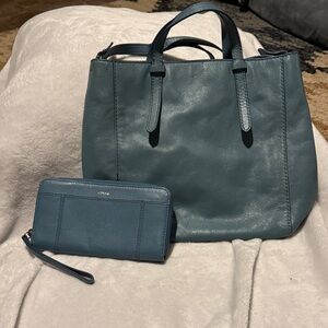 Fossil Leather Backpack Tote and Wallet Set